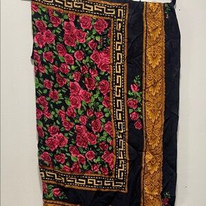 Black Floral & Gold Baroque Scarf